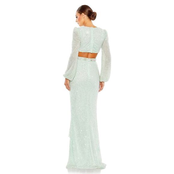 Mac Duggal Soft Mint Sequined Back Cut Out Gown Size 2 NWT Retails: $698 - Picture 2 of 7